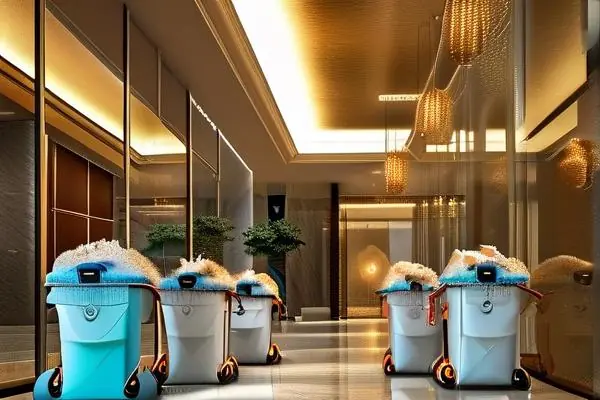 專業團隊進行別墅開荒保潔工作場景