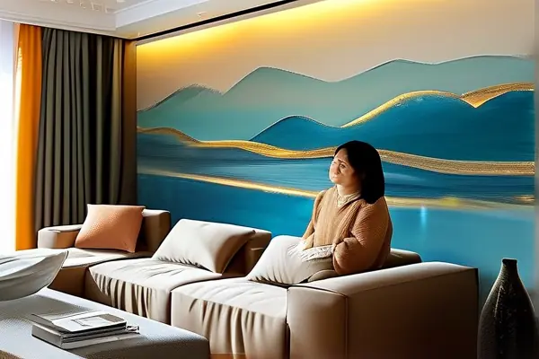現(xiàn)代客廳壁畫碳晶墻暖實景效果圖