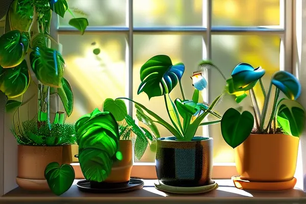 多種好養活室內花卉植物在窗臺展示