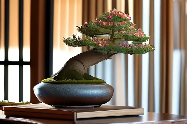 盆景植物花在傳統陶瓷盆中的展示效果