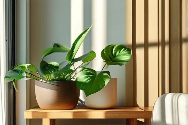 適合室內養殖的多種綠植在客廳花架上的實景效果圖