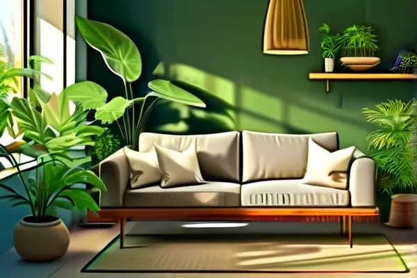 室內(nèi)擺放多種綠色植物凈化空氣的場景