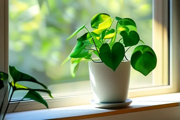 室內植物花卉在窗臺上的展示