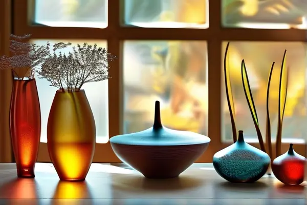 多彩樹(shù)脂小工藝品在木桌上展示，陽(yáng)光透過(guò)半透明材質(zhì)營(yíng)造溫馨藝術(shù)氛圍