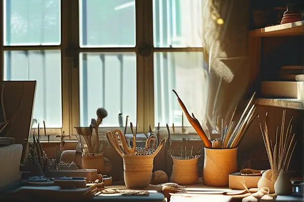 藝術家制作原創工藝品的工作場景