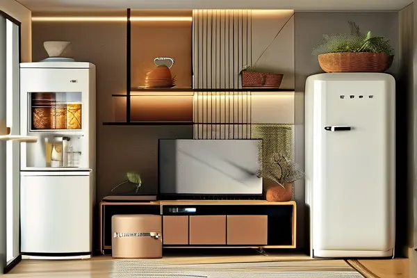 現代家庭客廳中的家用電器展示