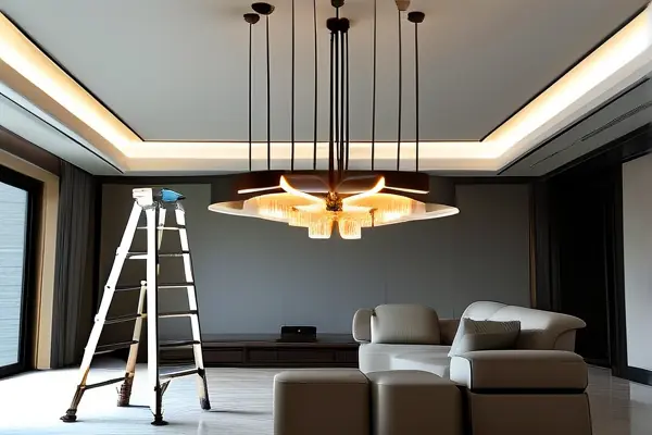 專業電工安裝室內吊燈現場實拍