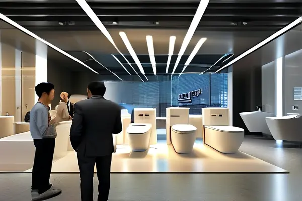 2023衛(wèi)浴潔具展現(xiàn)場參觀者體驗新品智能馬桶