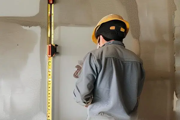 業(yè)主與裝修師傅進行墻面驗收工作