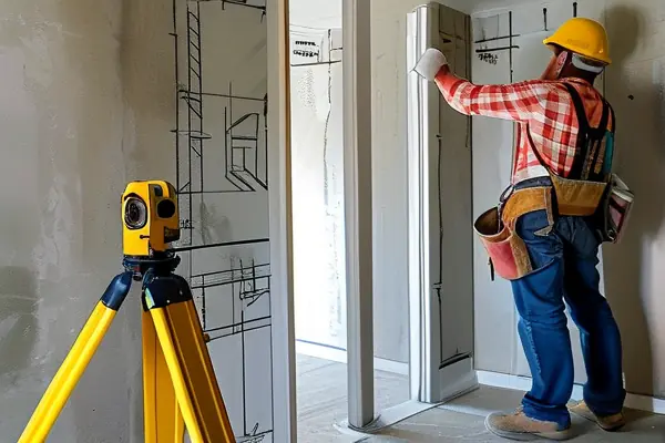 房屋竣工驗(yàn)收人員使用專業(yè)設(shè)備檢測(cè)建筑質(zhì)量
