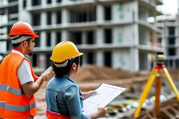 專業人員在建筑工地現場進行竣工驗收