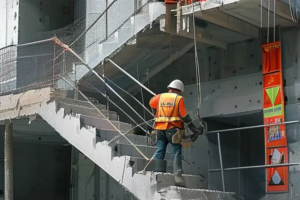 專業團隊進行樓梯拆除作業現場
