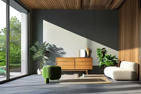 灰色強化地板在現代客廳中的實景效果展示