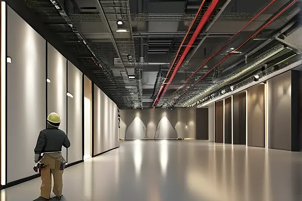專業人員進行展廳裝修驗收工作場景