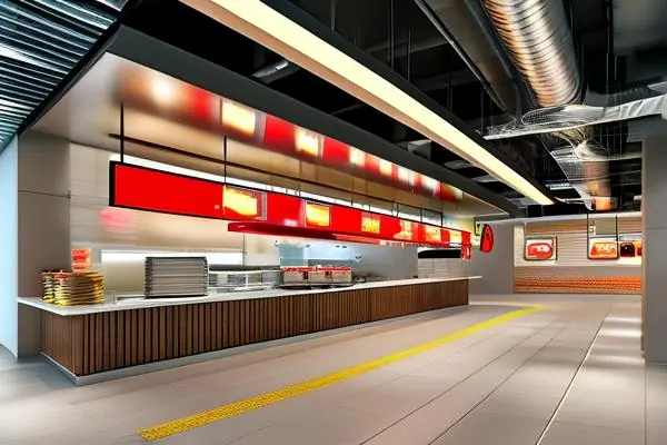 合規自助餐廳裝修實景：取餐區與消防設施布局