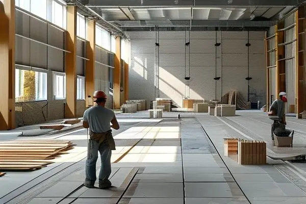 教室地面鋪地磚施工場景