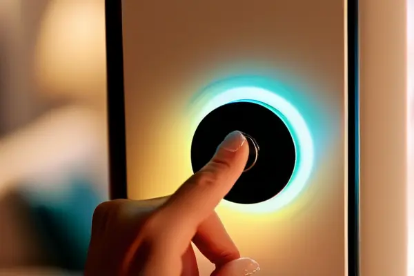 手指按壓家用電器按鈕開關(guān)的特寫