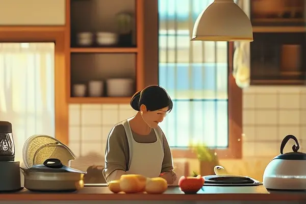 家庭主婦在廚房使用電器
