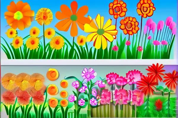 多彩花園中盛開的各種花卉品種展示