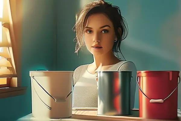 女性在家中使用滾筒刷涂墻面