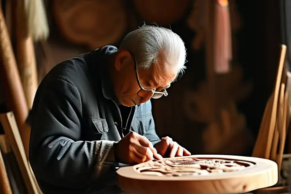 老匠人制作民間手裝修工藝品的場景