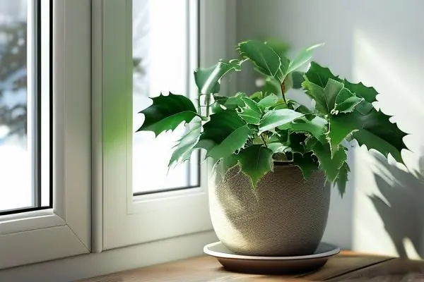室內凈化冬青植物在窗臺上的展示