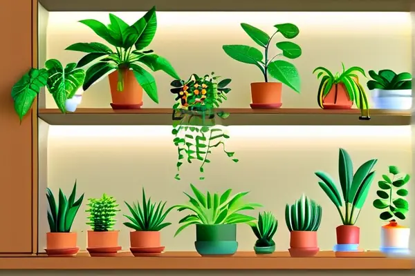 室內(nèi)擺放多種凈化植物的客廳場景