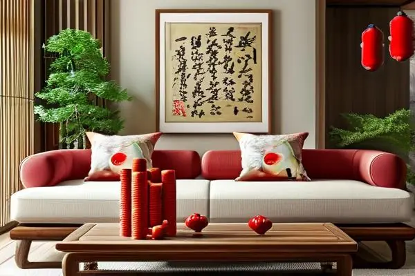 新房客廳傳統朱砂辟邪物品擺放實景