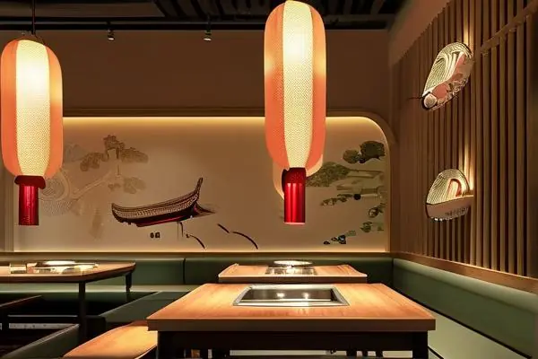 現代風格火鍋店內部裝修效果圖