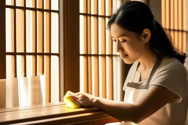 家庭主婦擦拭木質家具