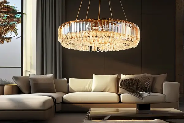 現代客廳水晶吊燈實景效果圖
