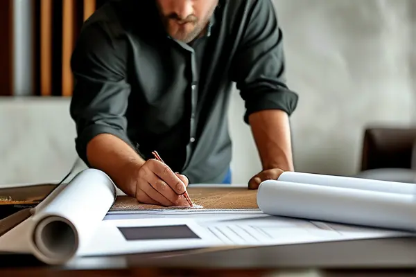 設計師與業主討論全包裝修方案