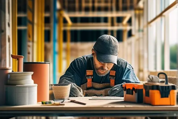 裝修工人在施工現場工作