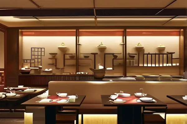 中餐店內部裝修與餐桌布置展示