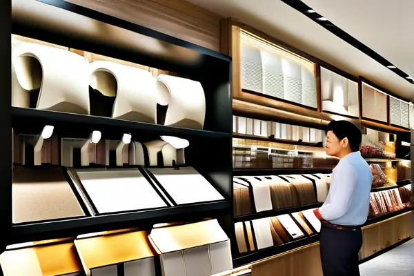 揚州裝修材料市場內景，顧客挑選裝修材料