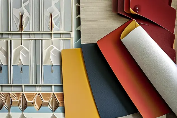 不同材質和圖案的墻紙樣品對比展示