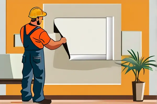 專業工人貼墻紙施工過程