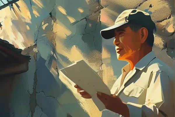 業(yè)主與工作人員討論房屋評(píng)估單