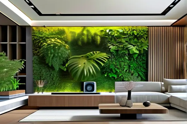 健康安全的客廳環境，綠色植物和空氣凈化器象征甲醛治理后的清新空氣