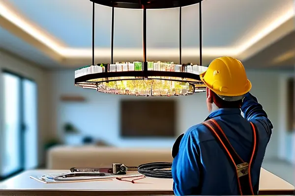 專業電工安裝吊燈現場實拍圖