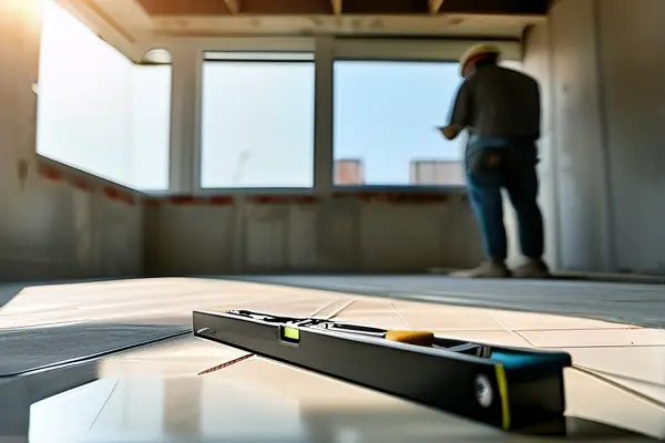 專業驗收人員用儀器檢測墻面平整度