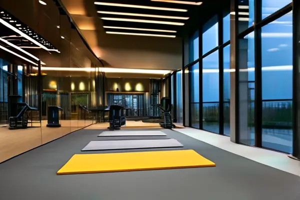 健身房內鋪設的多種材質地毯實景展示