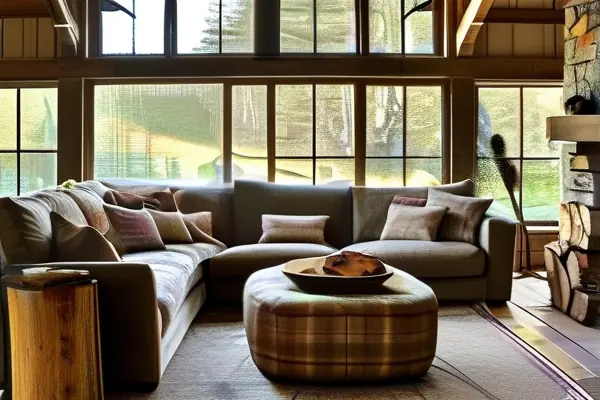 田園風客廳裝修效果圖,展示木質家具與花卉圖案的自然融合