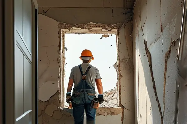 專業(yè)拆除團(tuán)隊(duì)進(jìn)行室內(nèi)墻體拆除