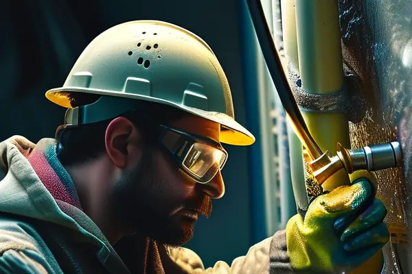 專業水管清洗師傅在裝修后的家庭中進行水管清洗